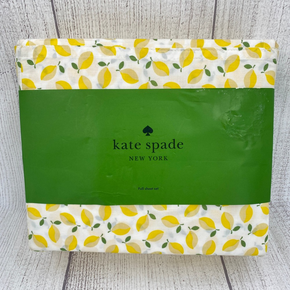 Kate Spade Lemon Print Full Sheet Set White Yellow Cotton Percale Crisp Bright